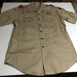 Boy Scouts of America BSA Men’s Short Sleeve Button Shirt Large Beige Tan